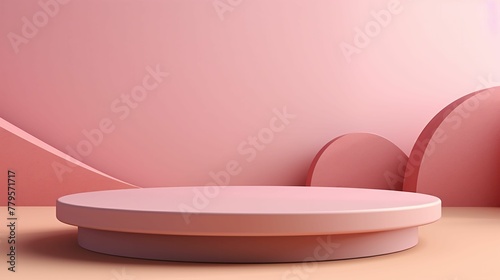 AI-generated illustration of a round pedestal in the center of a pastel pink room