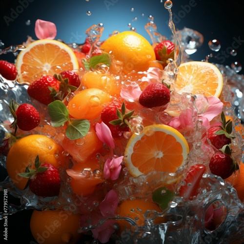 AI generated image of different fruits with water splash