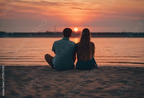 AI generated illustration of a couple sitting atop a beach  witnessing the mesmerizing sunset