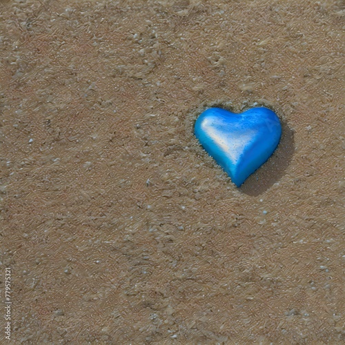 a heart shaped rock in the sand on a beach near water