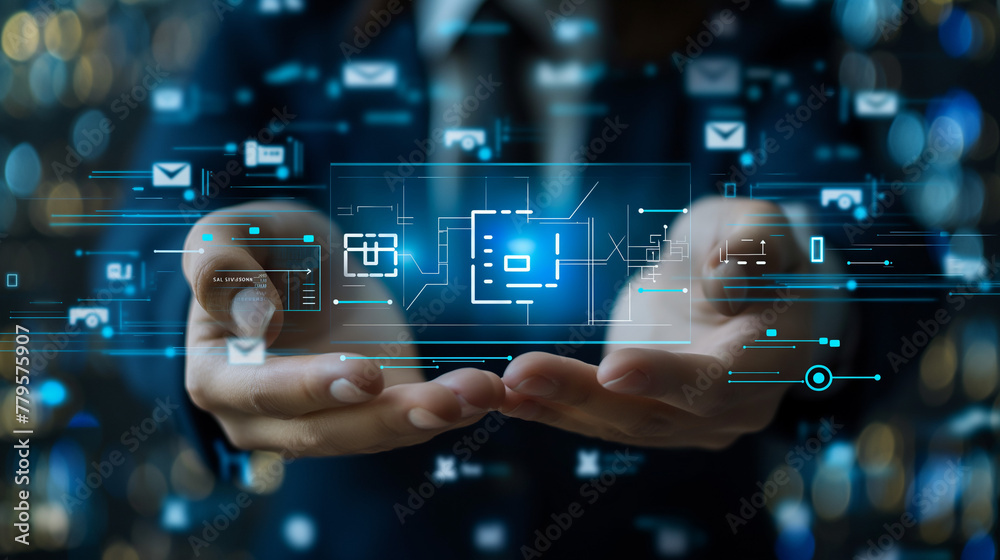 Fototapeta premium Document Management System (DMS), online documentation database for efficient files management, and documentation in Enterprise Resource planning (ERP) software system for business resources plan.