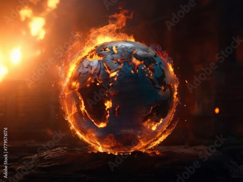 burning planet earth isolaed background