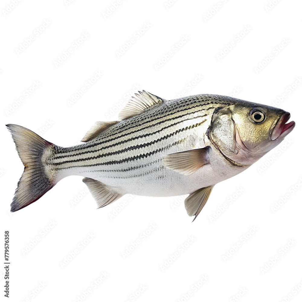 Fototapeta premium Fresh sea bass fish isolated on transparent background. Fish with clipping path.