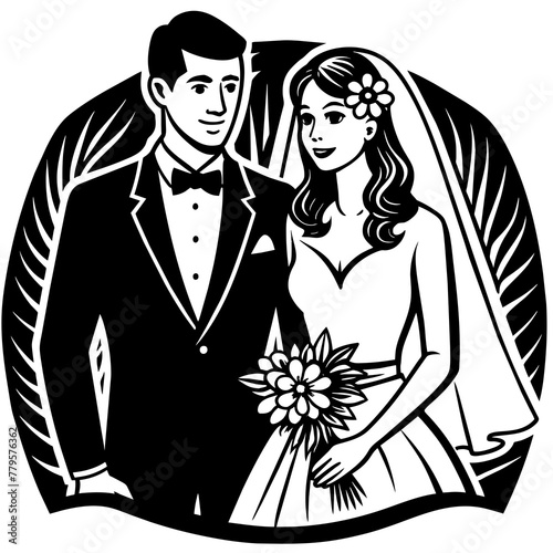 wedding couple silhouette, black couple silhouette vector illustration,icon,svg,bride and groom characters,Holiday t shirt,Hand drawn trendy Vector illustration,wedding  letter  on black background