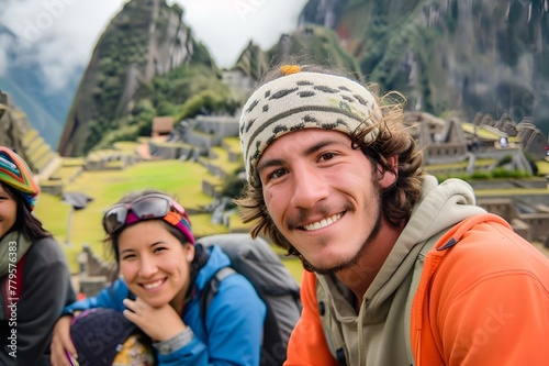 three people pose for a photo at the incamist in peru