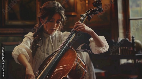 A young woman playing the cello