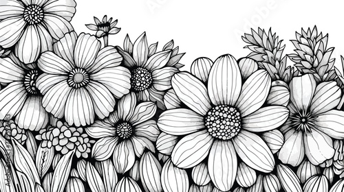 Fototapeta Naklejka Na Ścianę i Meble -  Decorative Doodle flowers in black and white for colo