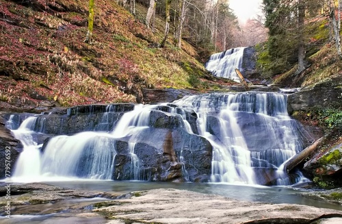 Scenic view of beautiful foamy Slapovi Kozice waterfall in Bosnia and Herzegovina  long exposure