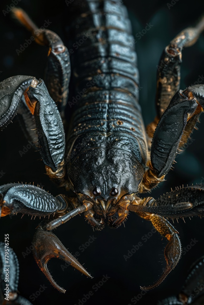 Close-up shot showcases the striking details of a black scorpion 🦂🔍 ...