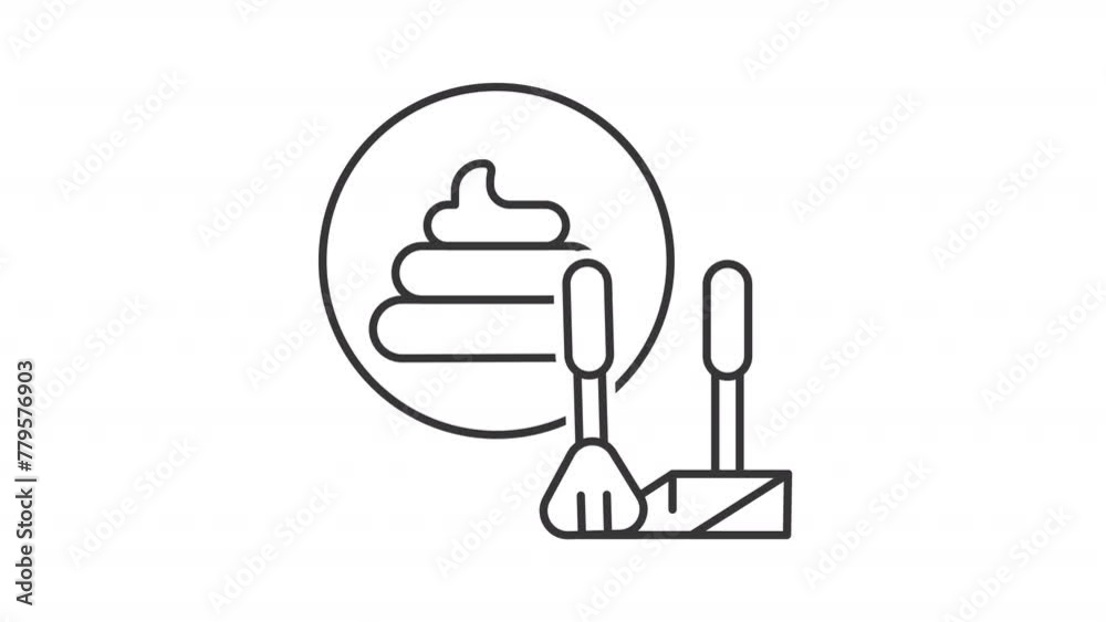 Animated poop scoop icon. Waste cleanup line animation. Pet care and hygiene. Responsible pet ownership. Black illustration on white background. HD video with alpha channel. Motion graphic Animated poop scoop icon. Waste cleanup line animation. Pet care and hygiene. Responsible pet ownership. Black illustration on white background. HD video with alpha channel. Motion graphic