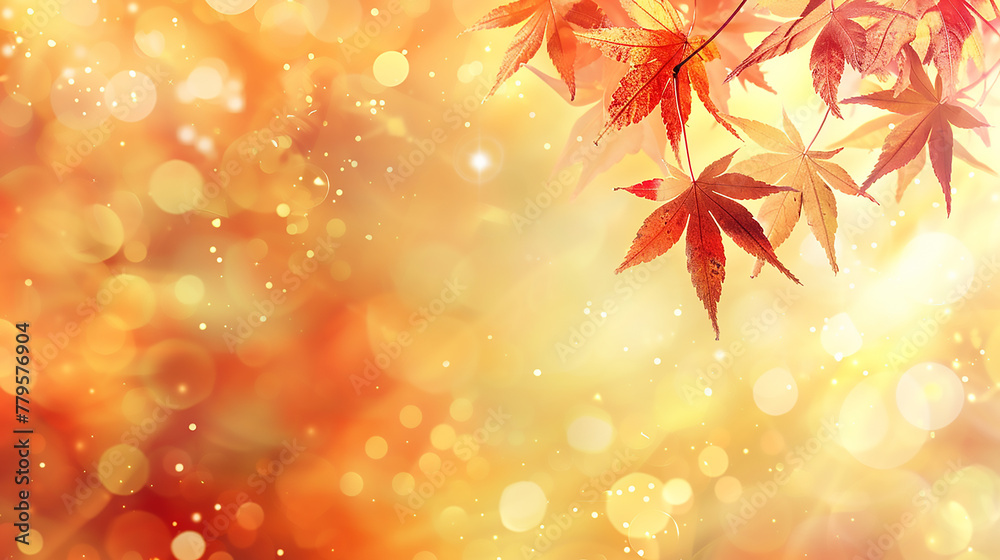 web banner design for autumn season and end year activity with red and yellow maple leaves with soft focus light and bokeh background