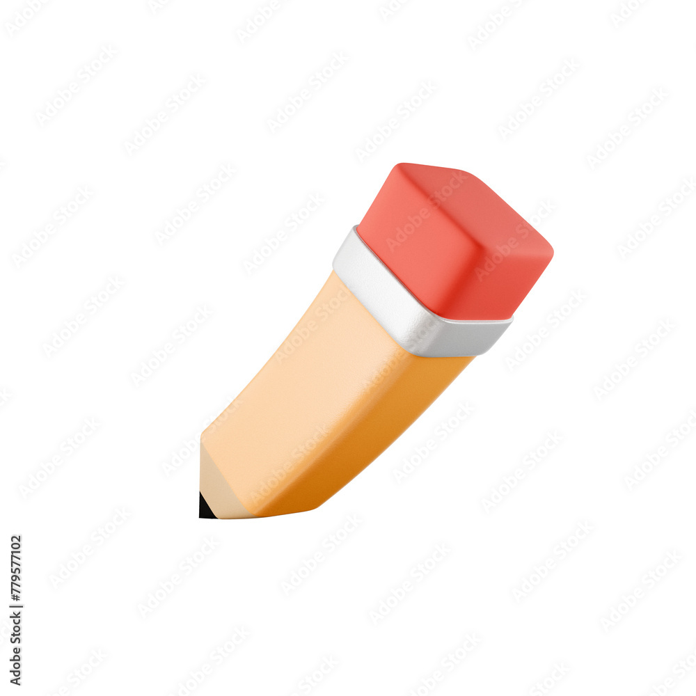 3d yellow pencil icon object on transparent background