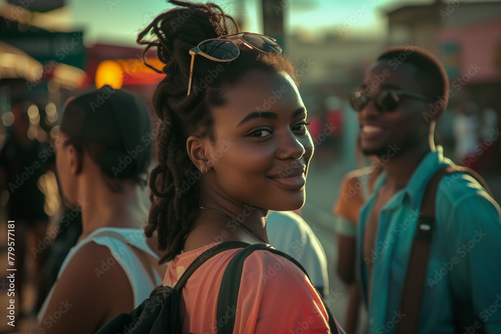 AI generated illustration of a beautiful mixed race woman in a busy city AI generated illustration of a beautiful mixed race woman in a busy city