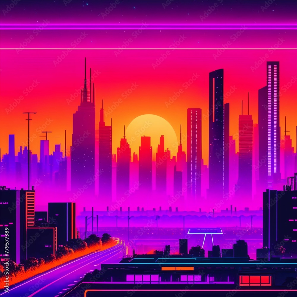 AI generated illustration of a vibrant pink cityscape