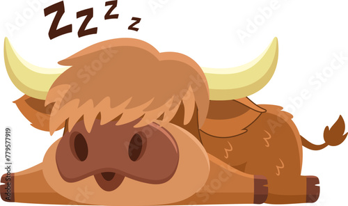 Cute Highland Cow Animal Cartoon Character Sleeping. Vector Illustration Flat Design Isolated On Transparent Background © HitToon.com