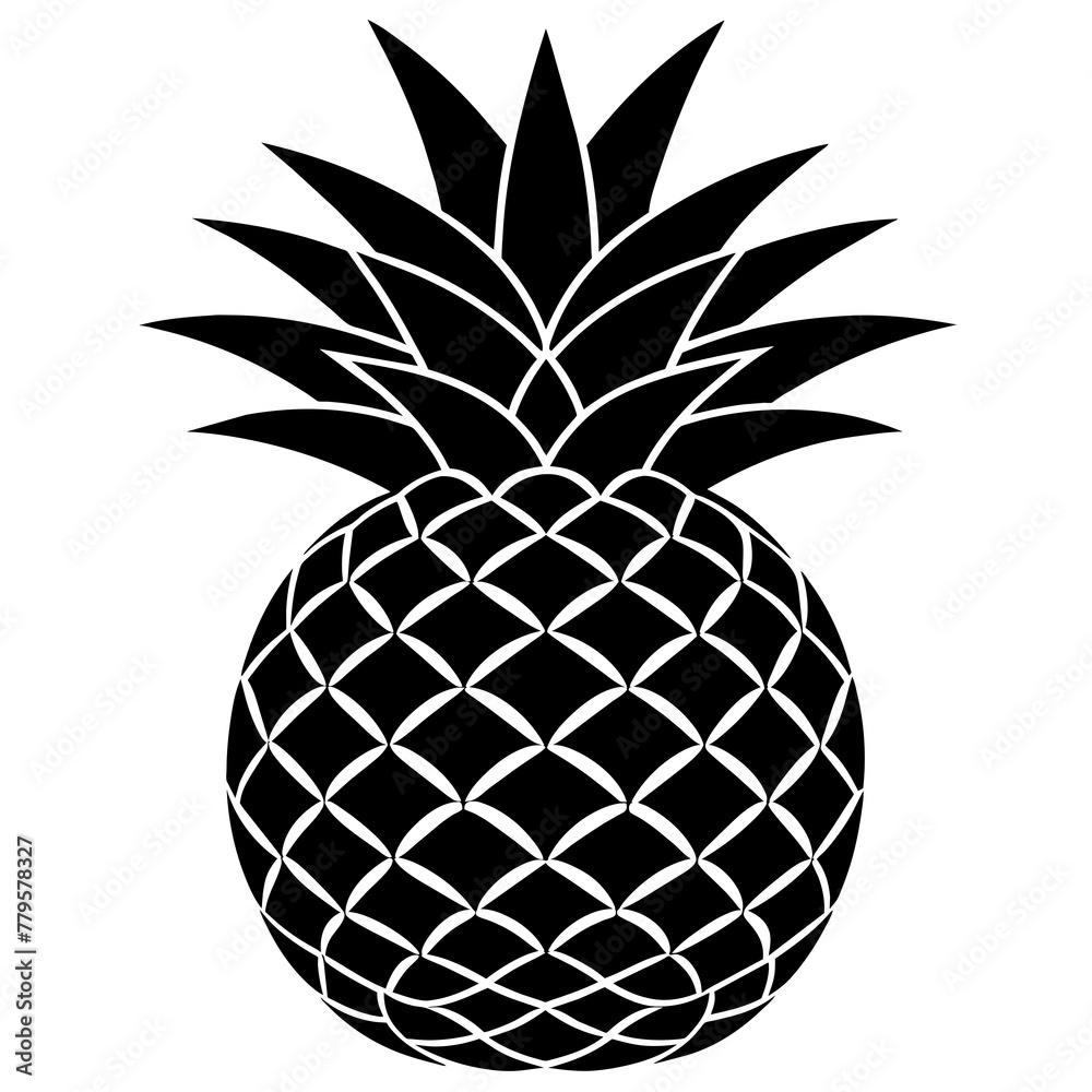 Obraz premium illustration of pineapple, black pineapple silhouette vector illustration,icon,svg,pineapple characters,Holiday t shirt,Hand drawn trendy Vector illustration,pineapple on a white background