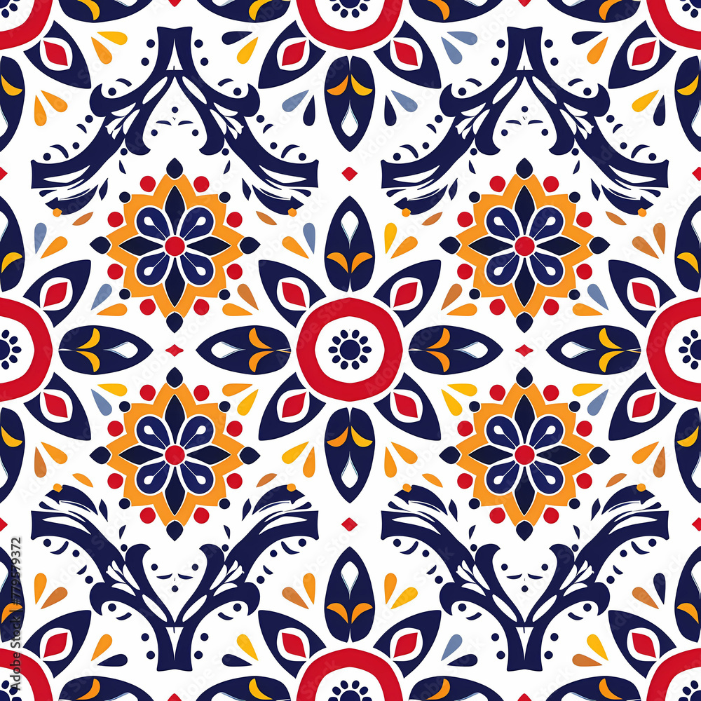 Fototapeta premium Pattern seamless design, wallpaper, flower, fabric, carpet, mandalas, clothing, wrapping, sarong, tablecloth, shape, geometric pattern, ethnic pattern, traditional. illustration