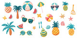 Set of cute colorful summer illustrations vector on white background.