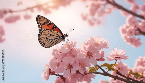 Close-Up of  cherry blossom in spring  with Butterfly in Garden © MAXMARDY