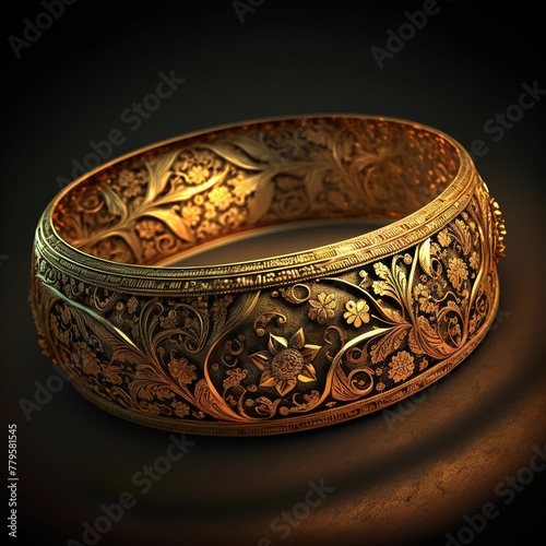 a gold ring is shown on a dark background with the sun behind