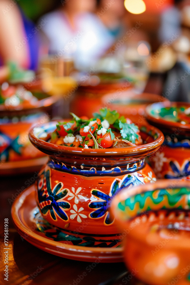AI generated illustration of A variety of appetizers and beverages in small bowls on a table AI generated illustration of A variety of appetizers and beverages in small bowls on a table