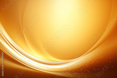 Gold background, smooth white lines, radians swirl round circle pattern backdrop with copy space for design photo or text 
