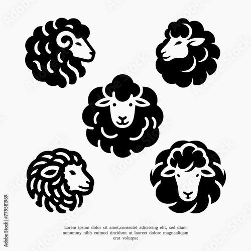 vector set of woolly head silhouette logo icon