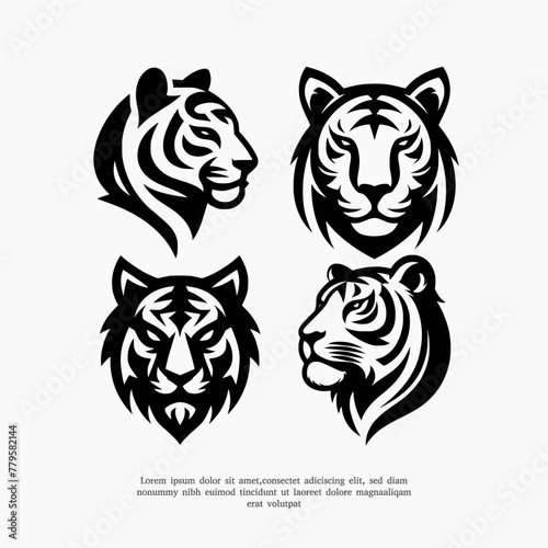 vector set of tiger face silhouette logo icon