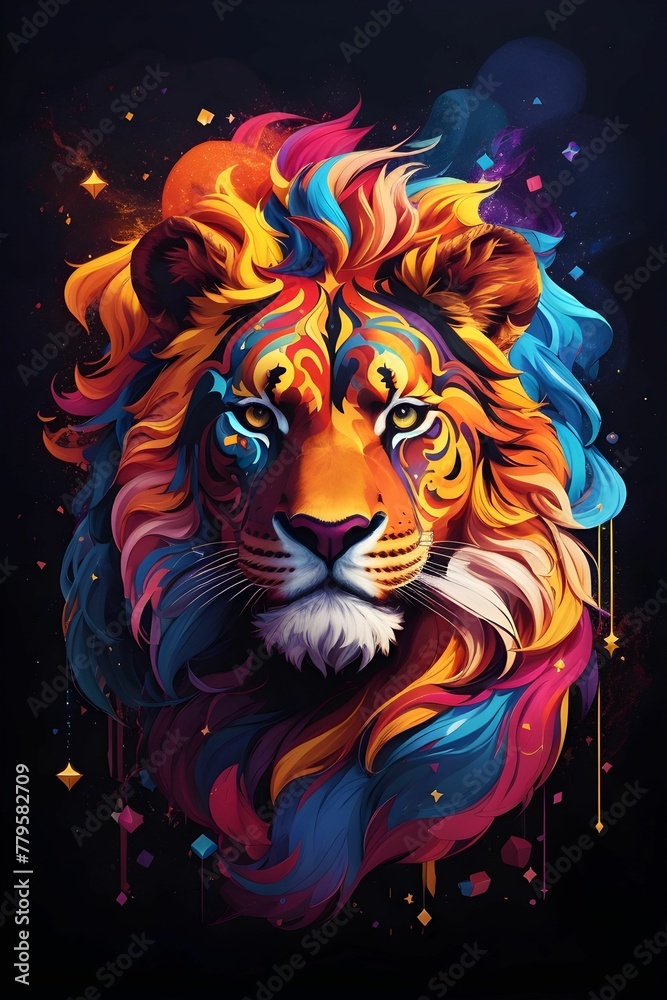 AI generated illustration of a majestic lion on a vibrant background