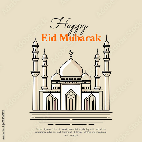 mosque line art style illustration, ed mubarak concept