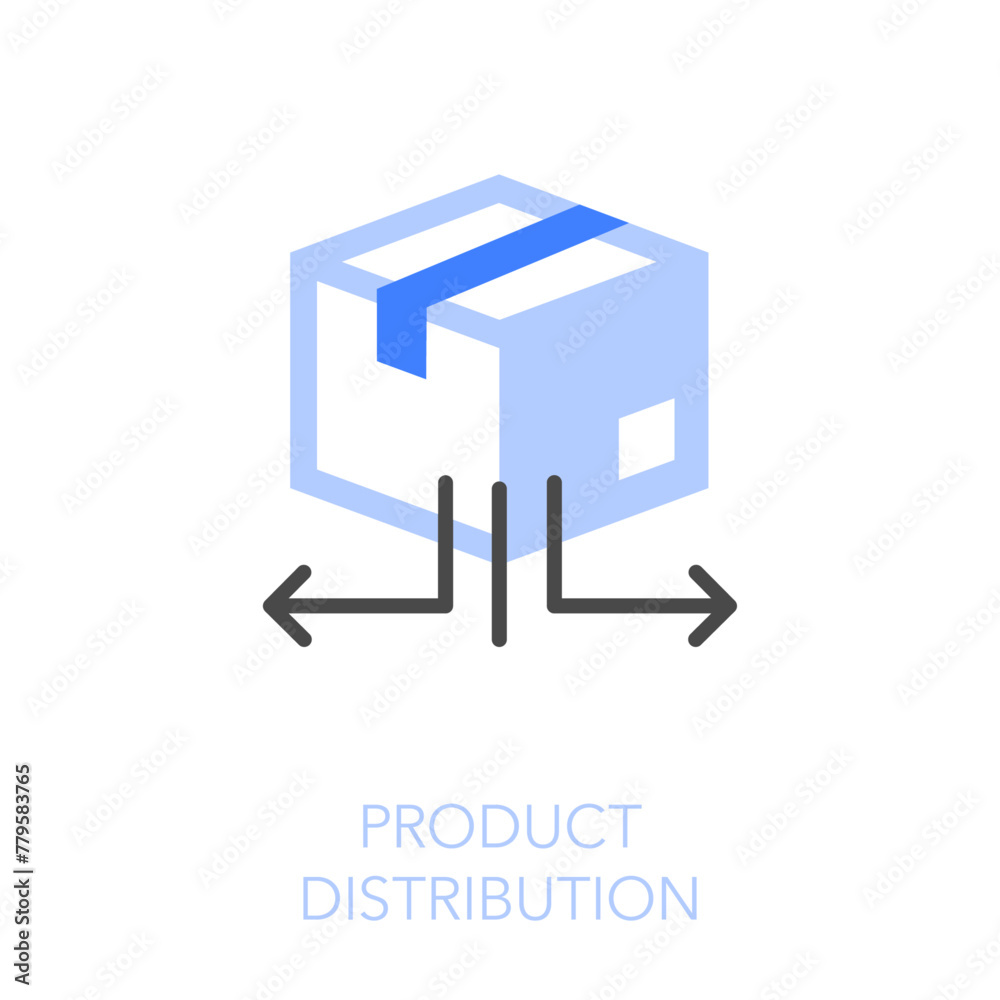 Simple visualised product distribution icon symbol with a parcel box and direction arrows. Simple visualised product distribution icon symbol with a parcel box and direction arrows.