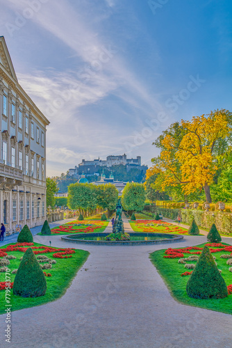 Salzburg, Austria -  October 6, 2022: The garden of the Mirabell palace with ...