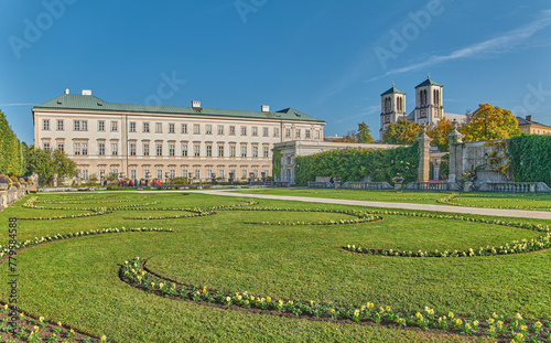Salzburg, Austria -  October 6, 2022: The  Mirabell palace and garden with th...