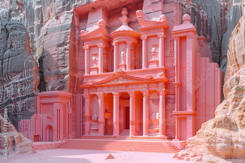 3D minimalist soft plastic Petra (Jordan) in pink and orange, designed,