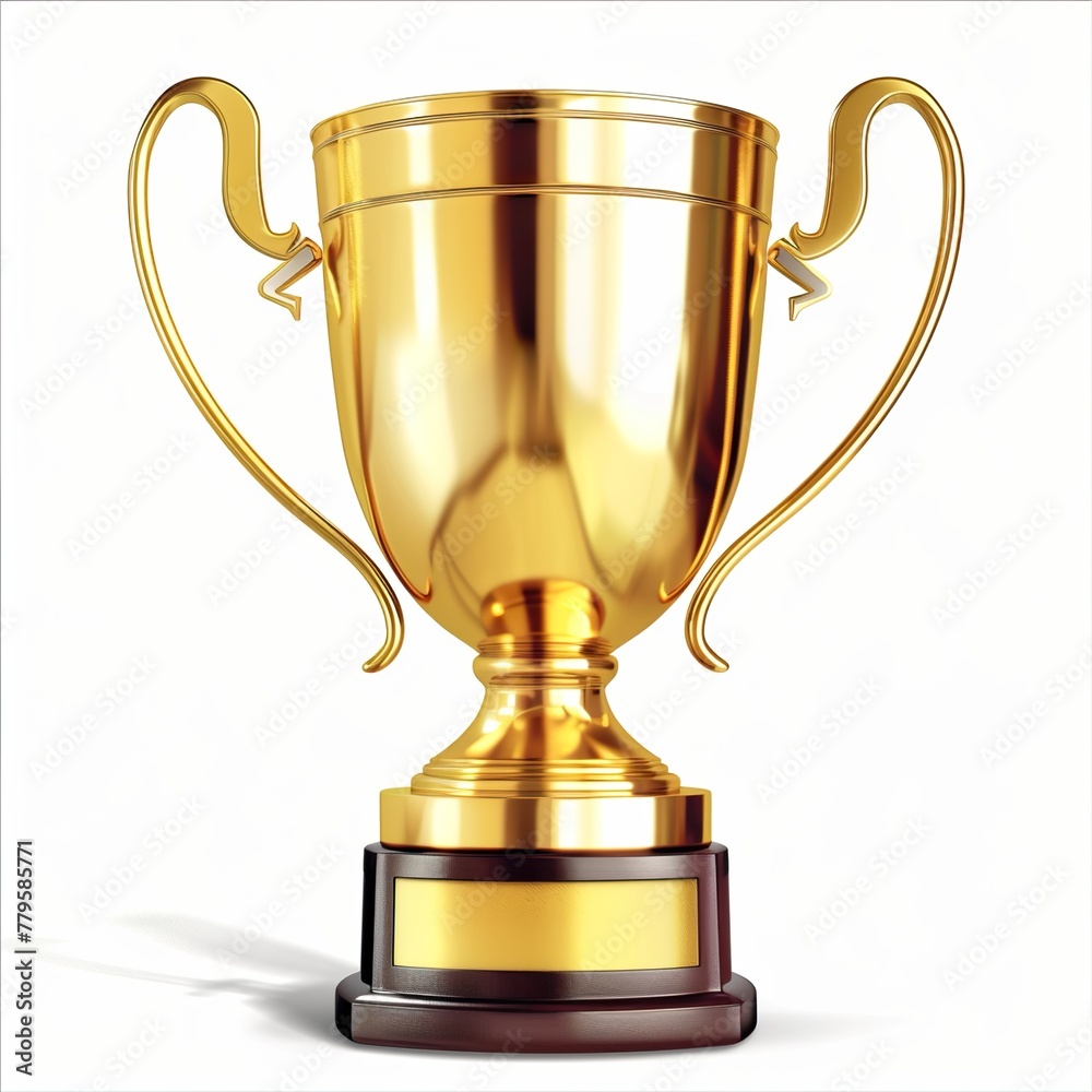 First place gold trophy cup on white background. First place gold trophy cup on white background.