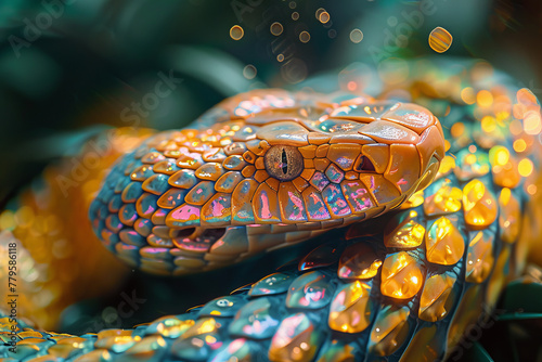 Serpents with scales that shimmer like solar panels, basking in the sunlight to charge their radiant © Oleksandr