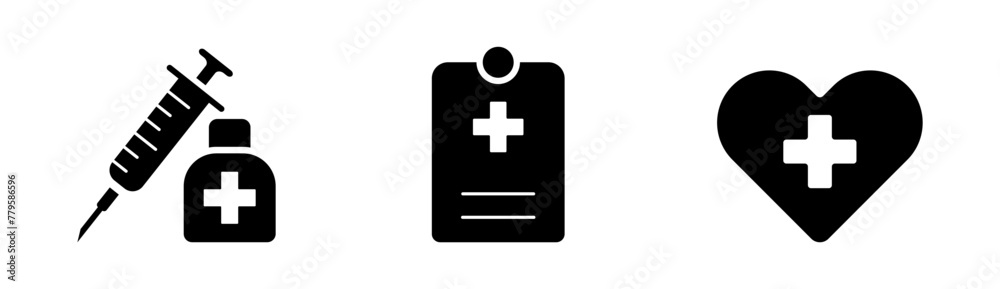 Icon set syringe, vaccine, medical card, health Icon set syringe, vaccine, medical card, health