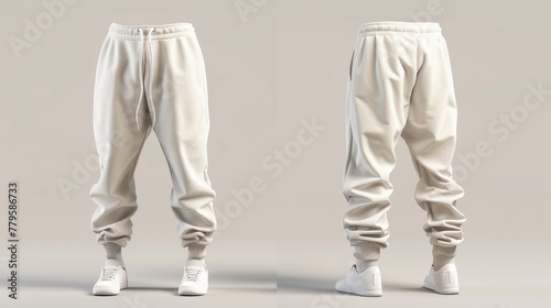 Stylish beige sweatpants on neutral background photo