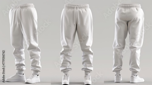 Modern white sweatpants mockup on neutral background photo