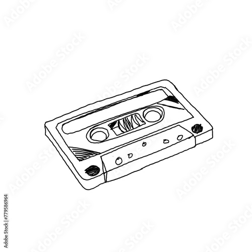black and white transparent radio cassette sketch PNG