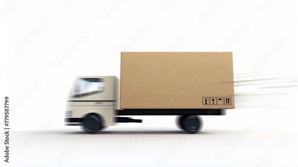 Motion blur effect of a fast-moving delivery truck on a white ...