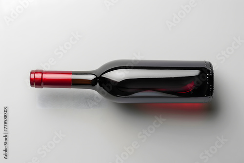 Bottle of burgundy red wine mock up isolated on light grey background
