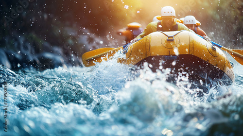 Rafting on the mountain river, extreme sport and active lifestyle. AI. © Alex Alex