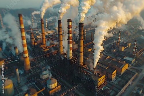 Aerial View of Factory With Smoke Stacks