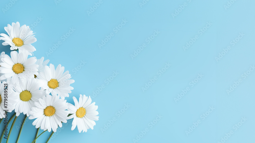 AI-generated illustration of a Bouquet of Daisies on a light blue background AI-generated illustration of a Bouquet of Daisies on a light blue background