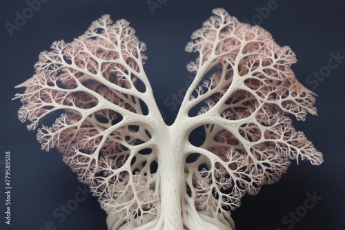 The human lungs, meticulously rendered to capture the delicate structure of the bronchi, bronchioles, and alveoli in intricate detail. photo