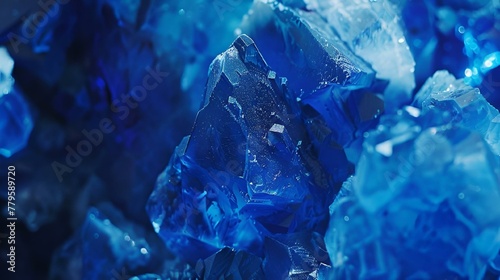 a close up view of some blue crystals with ice on top