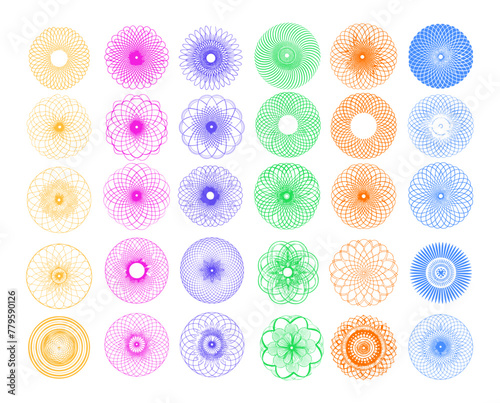 Money watermarks vector set. Geometric circles ovals authenticity originality banknotes tags, elements isolated on white background