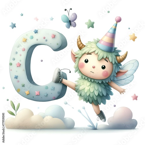 Whimsical Fairy Tale Monster with Letter 'C' - AI Generated Digital Art © Wirestock