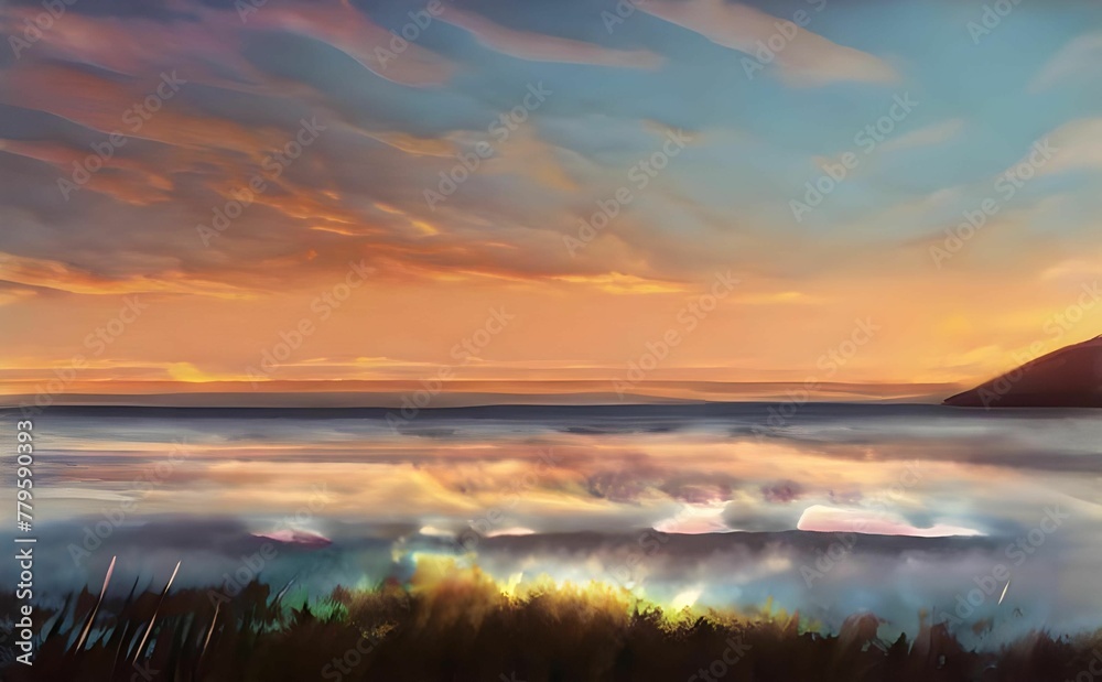 Illustration of a sea at sunset